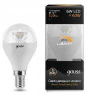Лампа Gauss LED Globe Crystal Clear E14 6W 2700K диммируемая