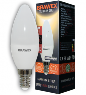 Светодиодная лампа BRAWEX свеча 6Вт 3000К B35 Е14 диммируемая