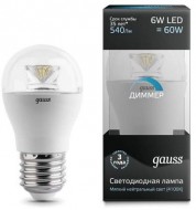 Лампа Gauss LED Globe Crystal Clear E14 6W 4100K диммируемая